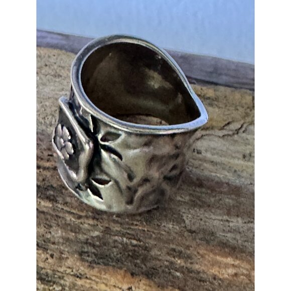 Handcrafted Israel 925 Sterling Silver Flower Design Wide Band Ring Size 6 - Picture 3 of 8